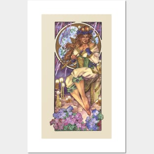 Lady of February Art Nouveau Birthstone and Birth Flower Mucha Inspired Goddess Art with Violets and Candles Posters and Art